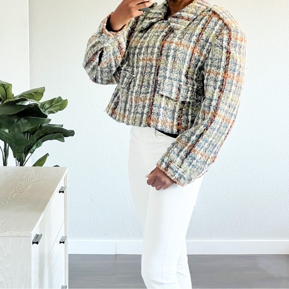 Remain Birger Christensen Lona Boxy Crop Knit Tweed Jacket Aegean Blue Comb nwot - Picture 9 of 15